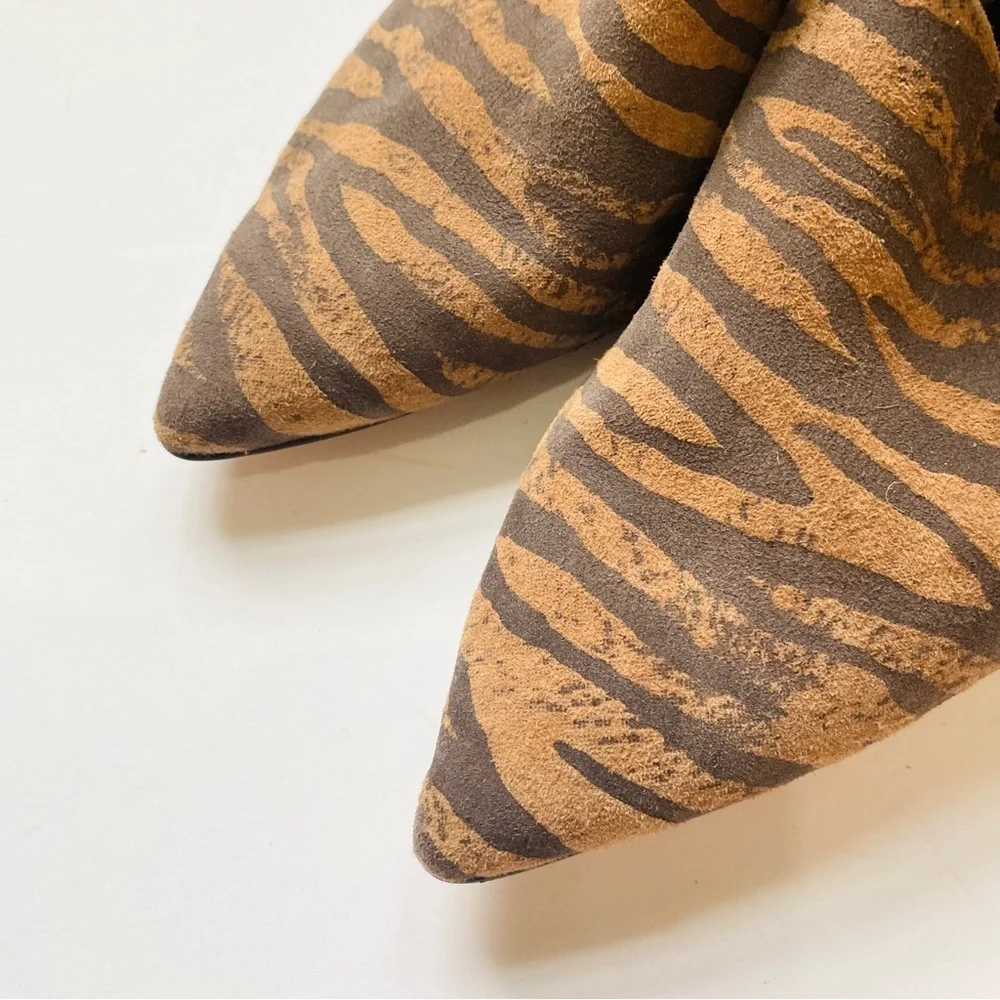 Via Spiga tiger print suede wedge mules